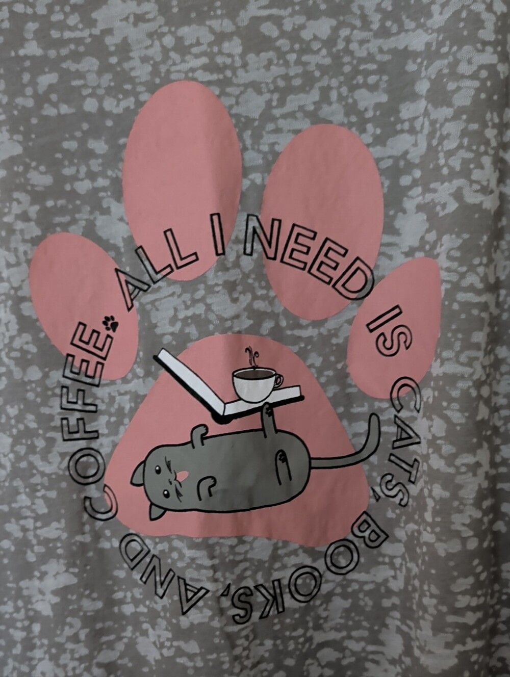 LuLaRoe Gray Tee with Pink Paw and Cat Coffee Graphic